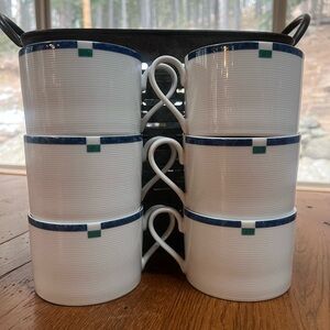 Mikasa Savannah Fine China Coffee Cups Set of 6 Blue Green Rim